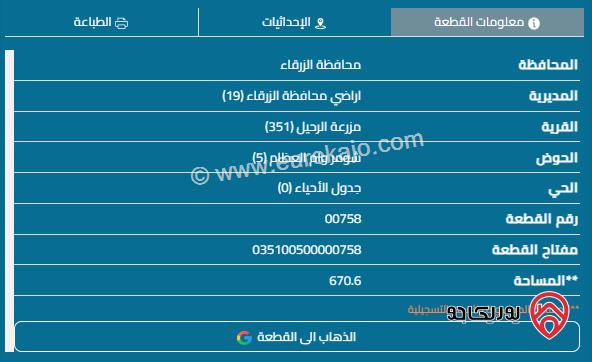 قطعة ارض مساحة 656م للبيع في الزرقاء - شومر	