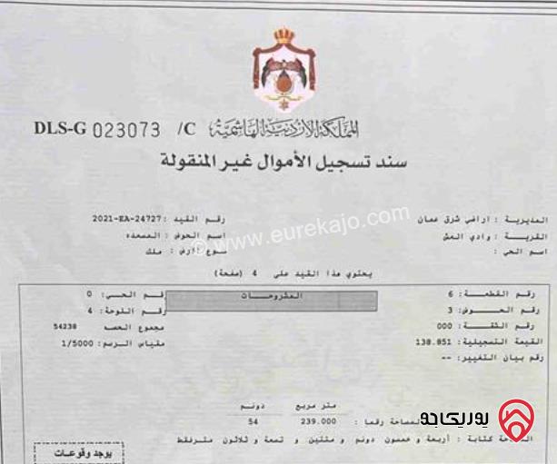 قطعتين اراضي قوشان مشترك مساحة 1 دونم و 11م للبيع من أراضي شرق عمان - وادي العش