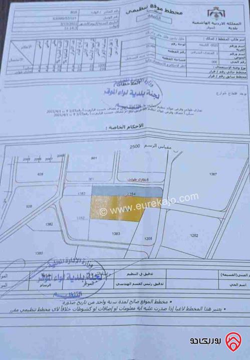 ارض مميزة مساحة 900م للبيع من أراضي الموقر - الكتيفه