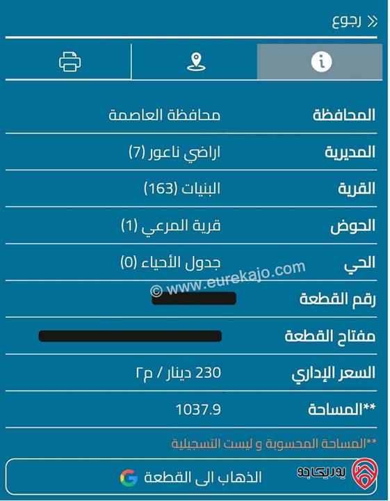 أرض مساحة 1037م للبيع عمان - قرية المرعي - ناعور 