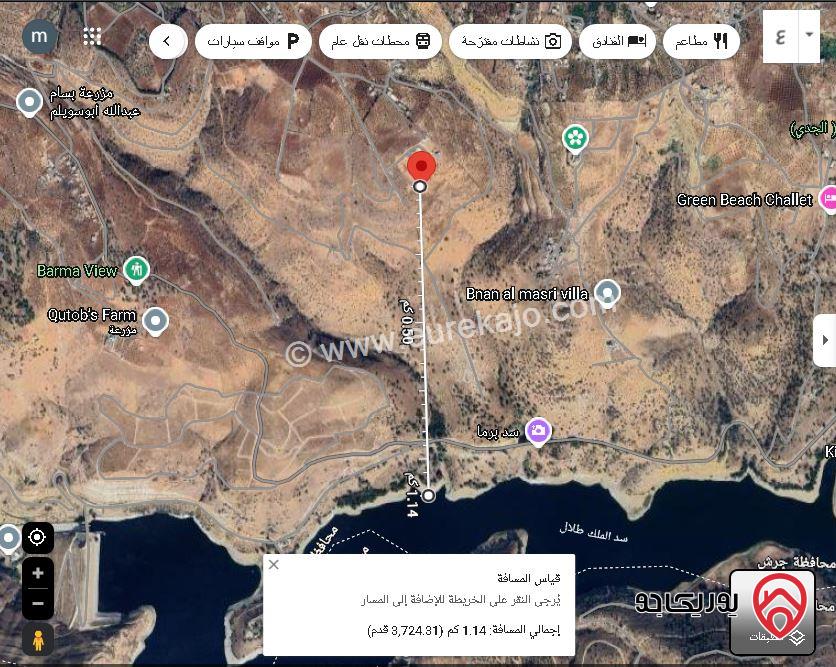 ارض 9 دونمات للبيع في جرش مطلة على على سد الملك طلال تصلح كمشروع استثماري او مزرعة خاصة للبيع واصلها جميع الخدمات