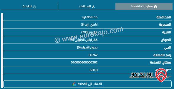 قطعة أرض مساحة 630م للبيع في اربد - فوعره