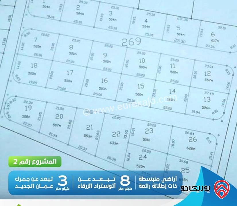 قطع أراضٍ سكنية بمساحة نصف دونم للقطعة للبيع من أراضي شرق عمان - وادي العش