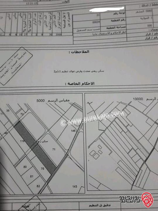 إلى المستثمرين الجادين قطعة أرض 6 دونمات تنظيم سكن ريفي يمكن فرزها الى قطع تقع على 3 شوارع للبيع من أراضي ناعور مادبا الطريق الغربي