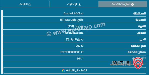قطعة أرض مساحة 361م للبيع في الرقيم 