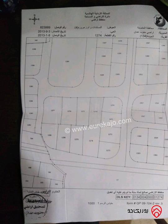 قطعة ارض مساحة 729م للبيع في عمان - منطقة الجويدة حوض المستندات والزعرورة