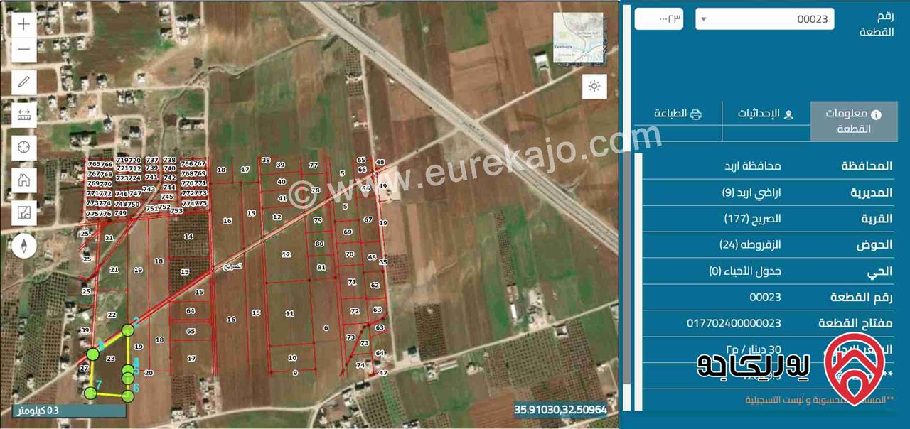 قطعة أرض مساحة 1 دونم و 850م للبيع في اربد - بالقرب من شارع البتراء 