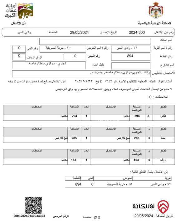 فندق مساحة البناء الاجمالية 1850م مكون من 30 غرفة على ارض 359م للبيع في عمان - الصويفية