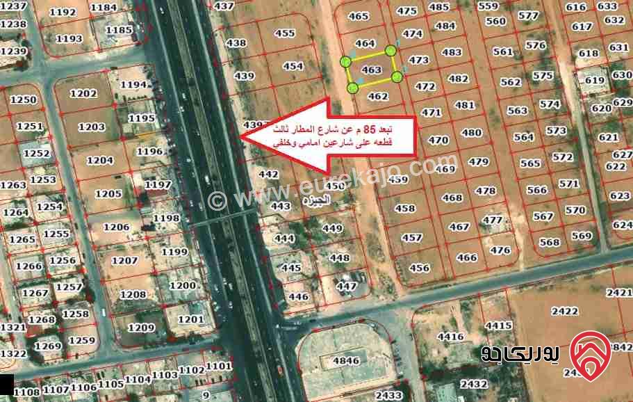 قطعة ارض مساحة 674م للبيع في عمان - الجيزة الحجرة ثالث قطعة من طريق المطار