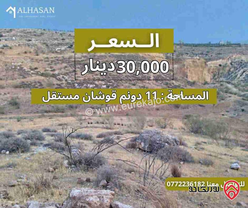 قطعة ارض مساحتها 11 دونم للبيع في جرش الكفير بسعر 30 الف كامل القطعة 