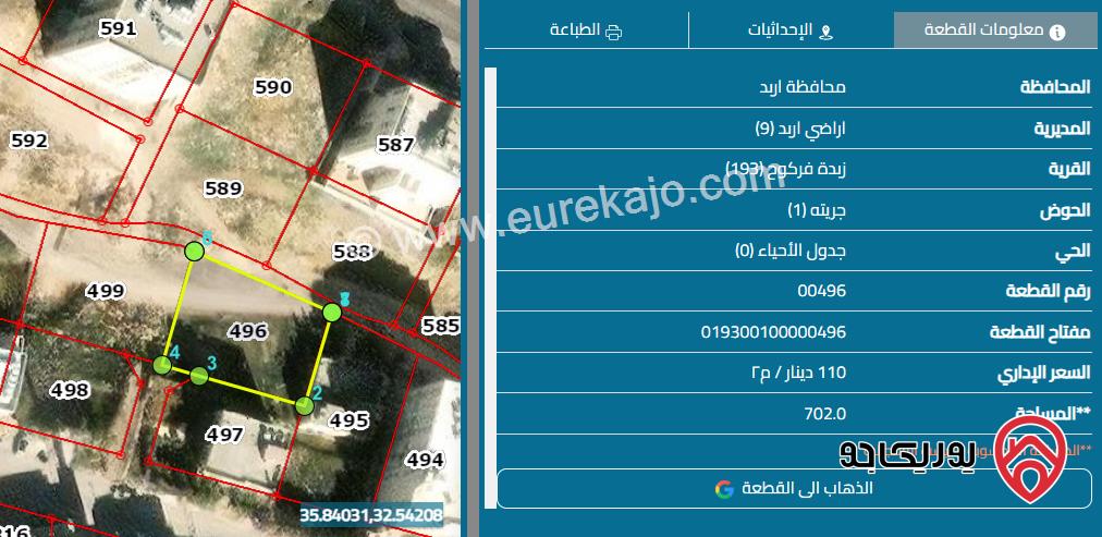 قطعة أرض مساحة 686م للبيع في اربد 