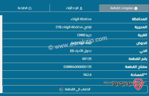 قطعة أرض مساحة 565م للبيع في الزرقاء - ضاحية المدينة المنورة	