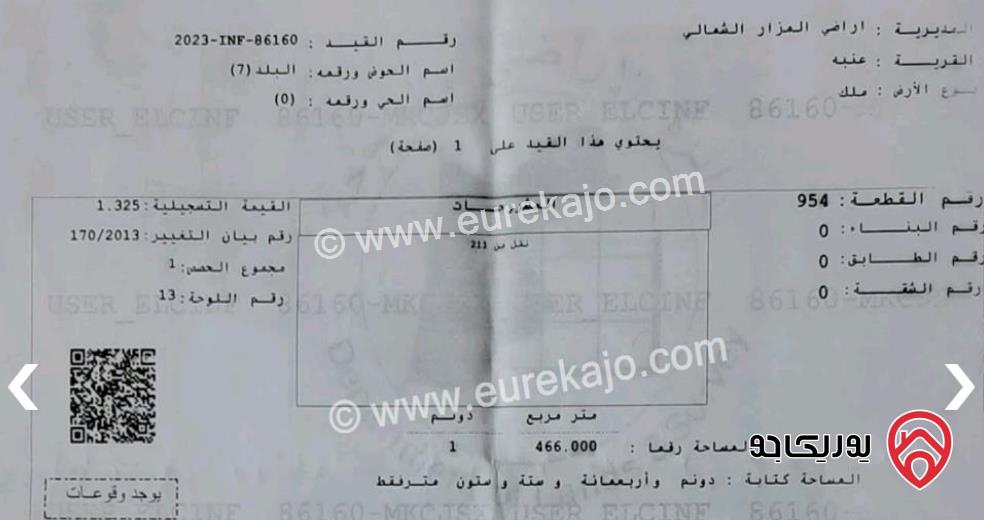 قطعة ارض سكنية مساحة 1500م للبيع في المزار الشمالي - اربد 