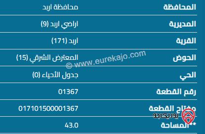 قطعة أرض مساحة 772م للبيع في اربد