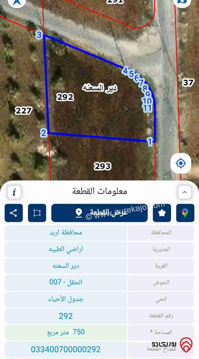 أراضي عدد 3 بمساحات مختلفة للبيع في إربد/ لواء الطيبة - دير السعنة  