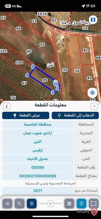 قطعة أرض مساحة 3571م للبيع في عمان - اللبن بجانب الدوريات الخارجية 