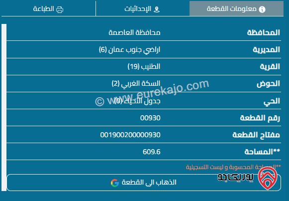 ارض سكنية مساحة 609م للبيع في عمان - الطنيب مقابل جامعة الاسراء مطلة وكاشف