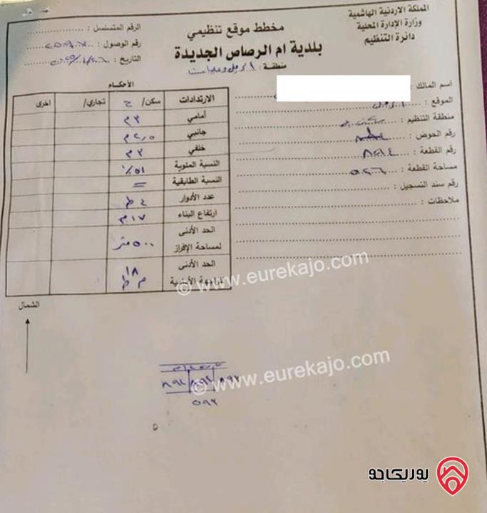ارض مساحة 526م للبيع من اراضي جنوب عمان منطقة الرميل أم الرصاص