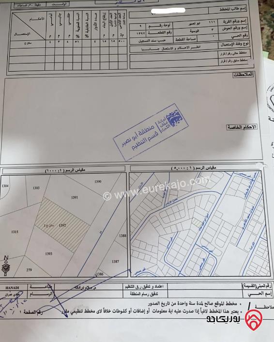 قطعة أرض مساحة 802م للبيع في عمان - أبو نصير	