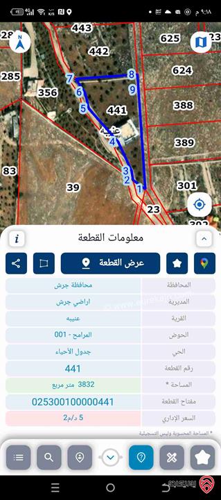 مزرعة 4 دنوم تحتوي على بيت مساحة 200 متر مع أشجار زيتون وغيرها للبيع في جرش - عنيبه