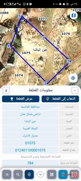  قطعة ارض ذات إطلالة خلابة وموقع مميز مساحة 784م للبيع في عمان - عين الباشا 