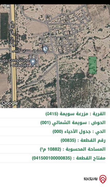 ارض مساحة 10 دونم و 882م للبيع في البحر الميت - السويمة