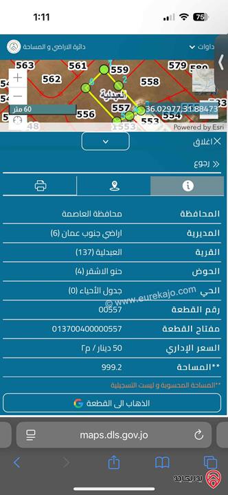 قطعة ارض مساحة 1 دونم للبيع في عمان - العبدلية منطقة فلل 