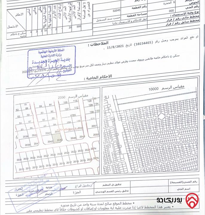 قطعة ارض مساحة 625م للبيع في عمان - طريق المطار الحجره