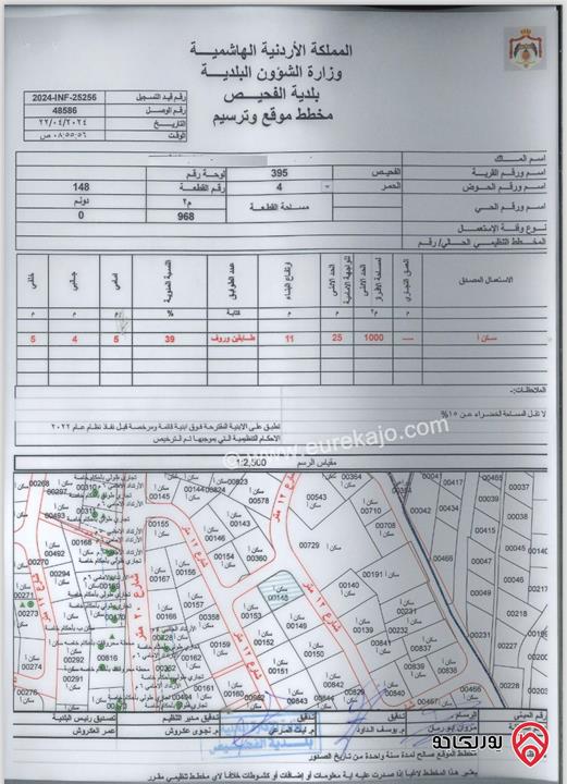أرض مساحة 970م للبيع في عمان - الحمر ضاحية الامير هيا