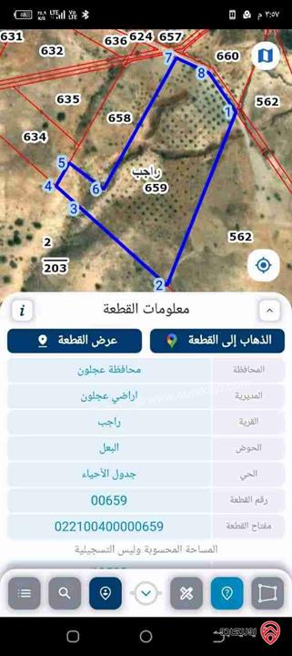 ارض مساحة 18 دونم و 300م للبيع في عجلون - منطقة راجب مفروزة في قوشان مستقل 