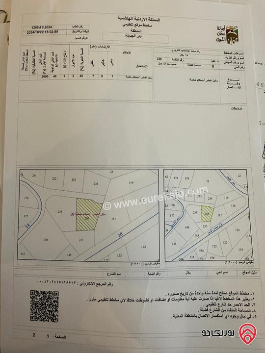 أرض مساحة 2010م للبيع في عمان - بدر الجديدة