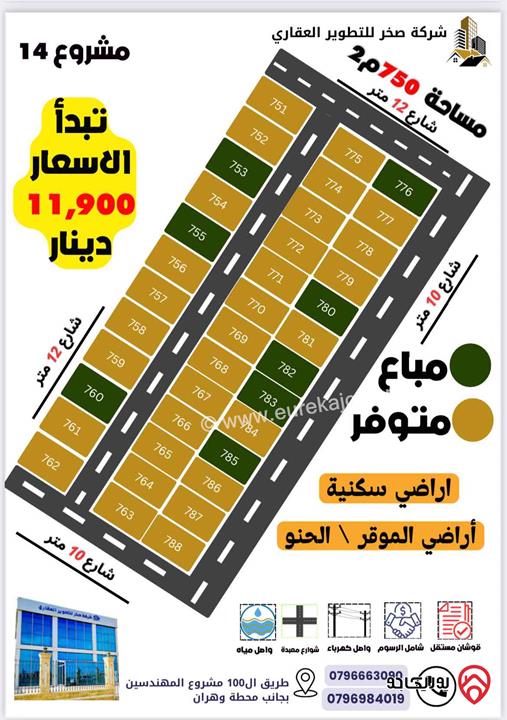 قطعة ارض مساحة 750م للبيع في عمان - منطقة الموقر