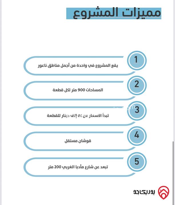 أرض مساحة 900م للبيع في عمان - أجمل مناطق ناعور سكن أ