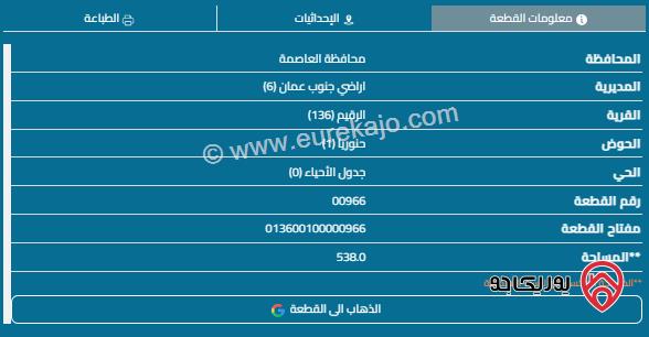 قطعة ارض مساحة 538م للبيع في الرقيم 