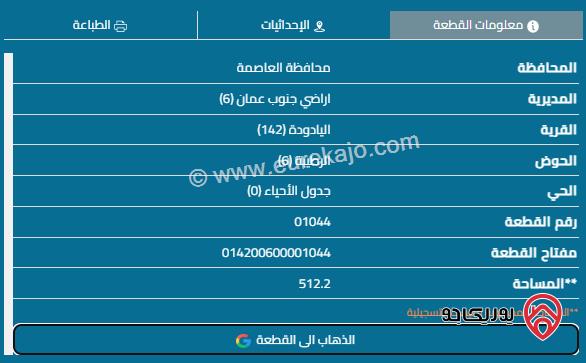 قطعة ارض على شارعين مساحة 512م للبيع في عمان - اليادودة	