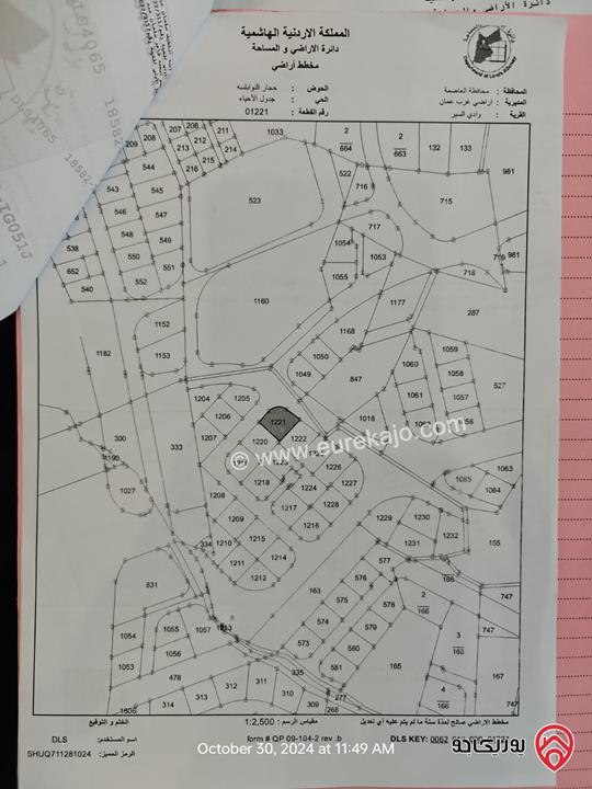 أرض مساحة 1034م للبيع في عمان - حجار النوابلسة