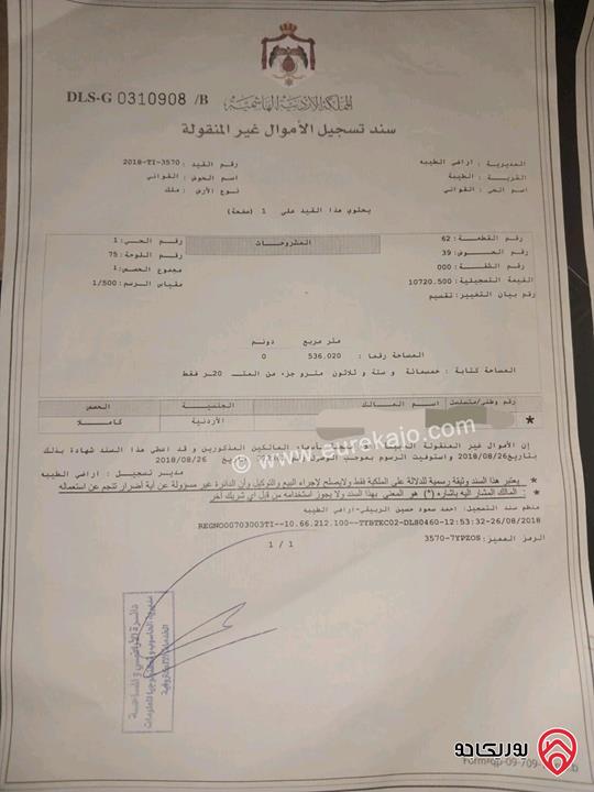 قطعتين ارض مساحتهم مع بعض 1100م كل قطعة بقوشان مستقل للبيع في الطيبه - اربد
