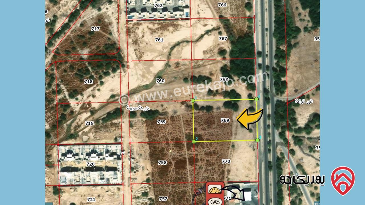 قطعة أرض تجارية/سياحية مساحة 10 دونم للبيع في البحر الميت سويمة الشمالي موقع مميز بجانب الفنادق وشارع الخدمات