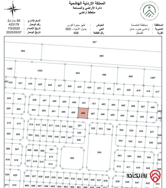 أرض مساحة 930م للبيع في عمان - القسطل قرب شارع المطار من المالك
