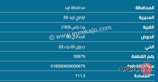 قطعة أرض للبيع مساحة 711م في اربد - بيت راس