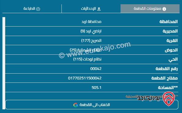 قطعة أرض مساحة 505م للبيع في اربد - الصريح