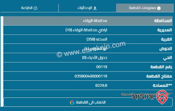 قطعة أرض مساحة 8229م للبيع في الزرقاء - السخنة	