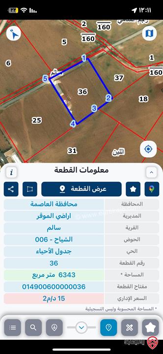 ارض للاستثمار مساحة 6 دونم و 343م للبيع من اراضي الموقر - قرية سالم حوض الشياح