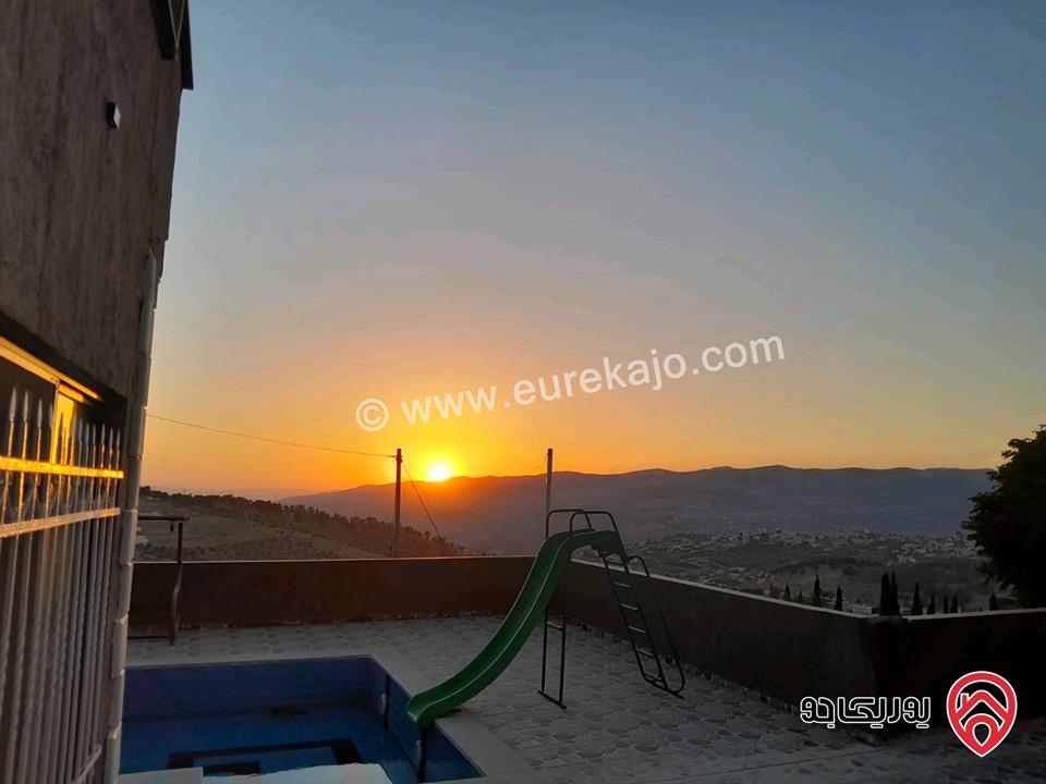 مزرعة مساحة الأرض 4 دونمات مع شاليه 250م للبيع في جرش خلف جامعة فيلادلفيا