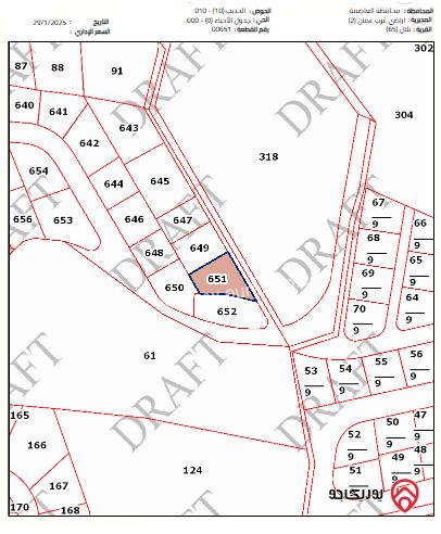 أرض مساحة 584م للبيع في عمان - بدر الجديدة