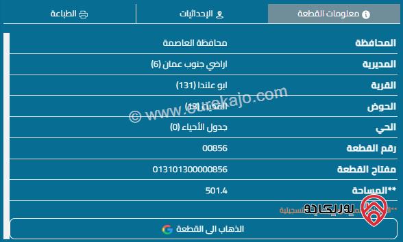 قطعة ارض مساحة 501م للبيع في ابو علندا	