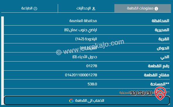 قطعة أرض على شارعين مساحة 500م للبيع في عمان - اليادودة	