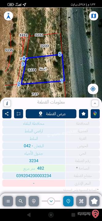 قطع أراضي بمساحات وأسعار مختلفة كما موضحة بالاعلان للبيع في السلط كافة المناطق