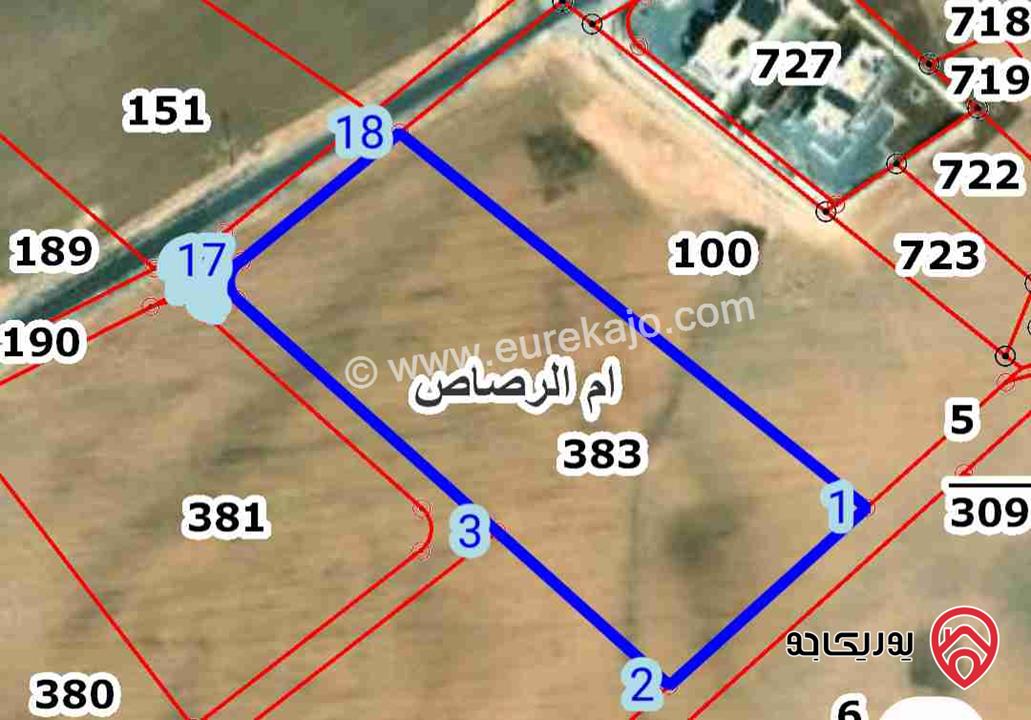 قطعة أرض على شارعين مساحة 14 دونم للبيع في منطقة عمان -  ام الرصاص