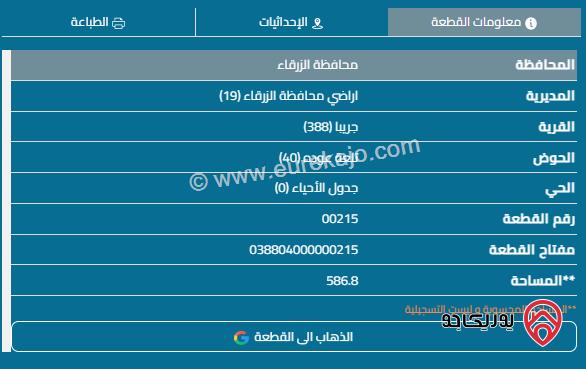 قطعة أرض مساحة 587م للبيع في الزرقاء - جريبا	